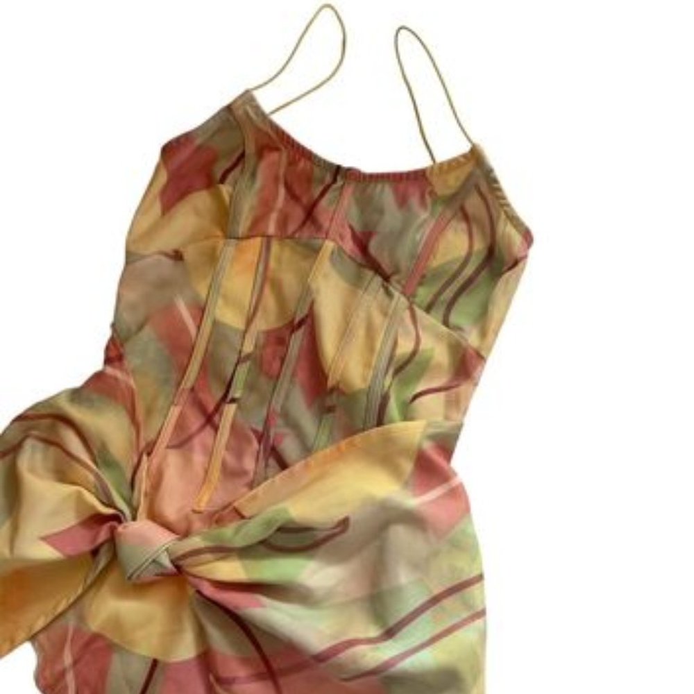 YELLOW ORANGE PRETTY LITTLE THING ABSTRACT PRINTED MINI DRESS